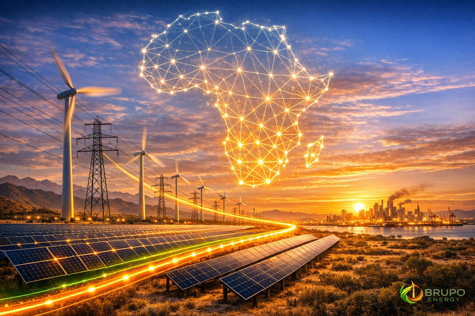 Wind turbines in a vast, open landscape